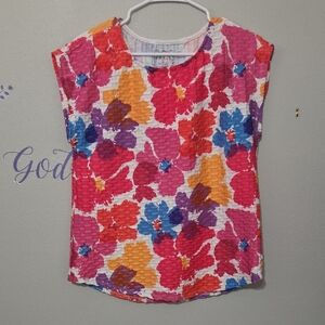 Red and Pink Floral Blouse Sleeveless Top